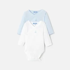 Lot de 2 bodies manches longues bébé garçon - blanc/bleu