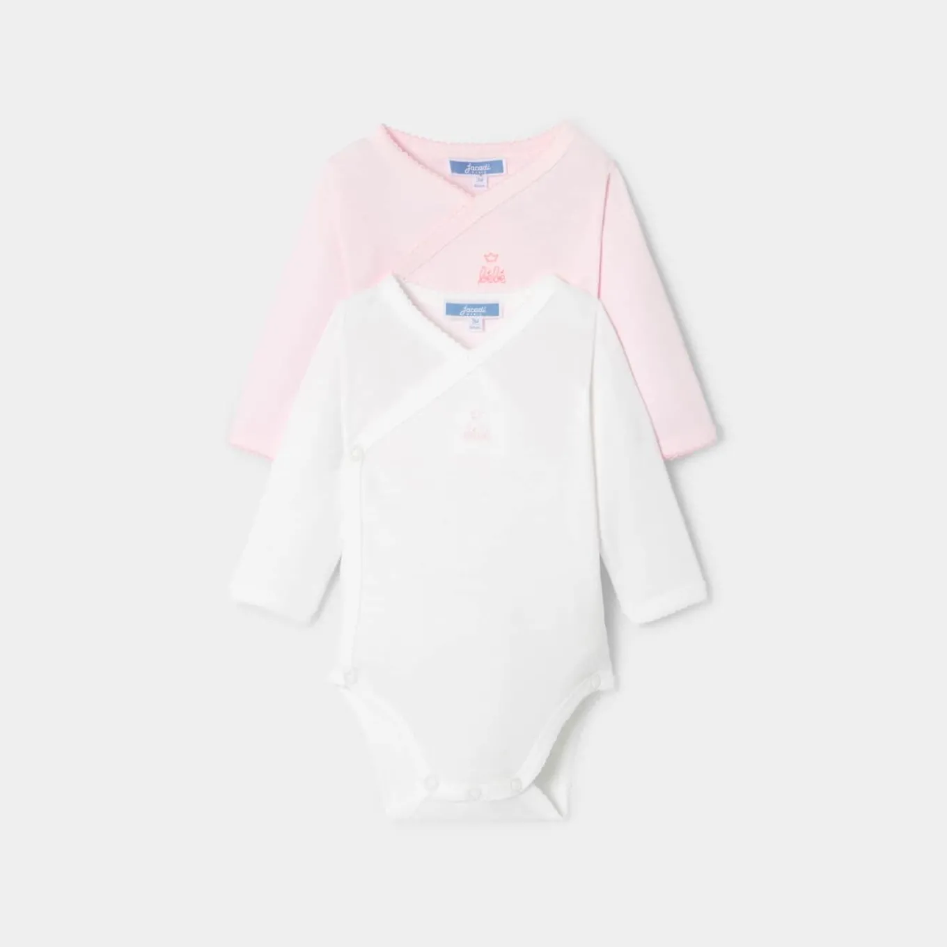 Lot de 2 bodies manches longues bébé fille - rose/blanc
