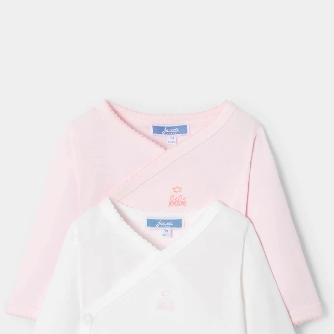 Lot de 2 bodies manches longues bébé fille - rose/blanc