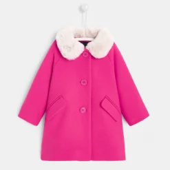 Manteau bébé fille à col effet fourrure - rose fuschia