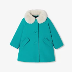 Manteau bébé fille en drap de laine - vert roseau