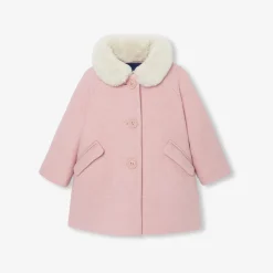 Manteau bébé fille en drap de laine - rose chine
