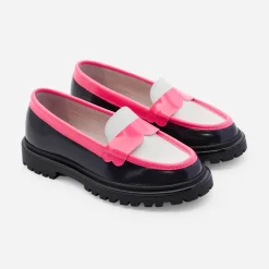 Mocassins enfant fille en cuir glacé - bleu/multicolore