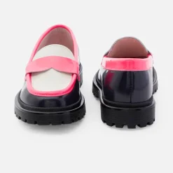 Mocassins enfant fille en cuir glacé - bleu/multicolore