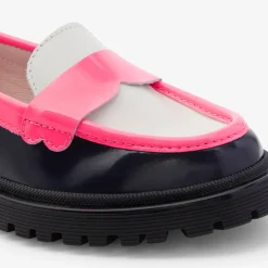 Mocassins enfant fille en cuir glacé - bleu/multicolore