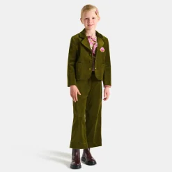 Pantalon large enfant fille en velours - vert olive