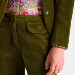 Pantalon large enfant fille en velours - vert olive
