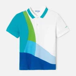 Polo enfant garçon en piqué de coton - blanc/multicolore