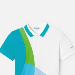 Polo enfant garçon en piqué de coton - blanc/multicolore
