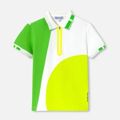 Polo enfant garçon en piqué de coton - blanc/multicolore