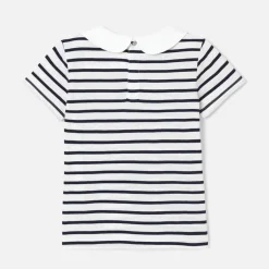 Polo rayé enfant fille - blanc/marine