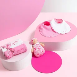 Poupée Joséphine hochet en tissu Liberty - rose/multicolore