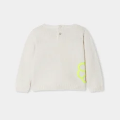 Pull bébé fille à fleurs rebrodées - blanc doux jacadi