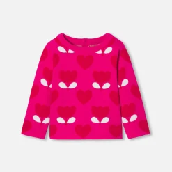 Pull bébé fille en maille jacquard - rose/multicolore