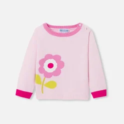 Pull bébé fille Intarsia fleurs - rose poudre jacadi