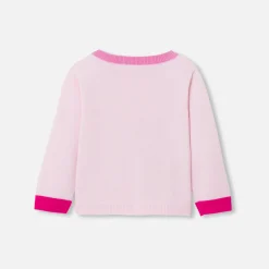 Pull bébé fille Intarsia fleurs - rose poudre jacadi