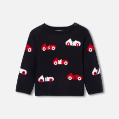 Pull bébé garçon en coton - marine/rouge