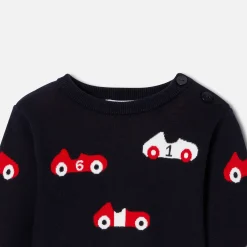 Pull bébé garçon en coton - marine/rouge