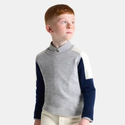 Pull en cachemire enfant garçon - gris/marine