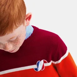 Pull enfant garçon color block - marine/rouge