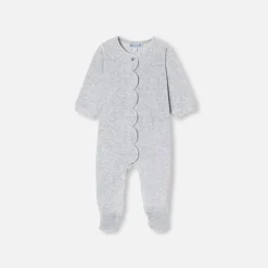 Pyjama bébé fille en velours bouclette - gris chine clair jacadi