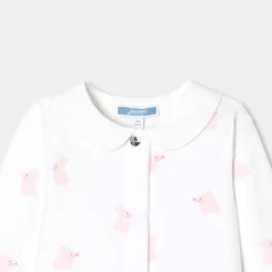 Pyjama bébé fille en velours motif lapin - blanc/rose