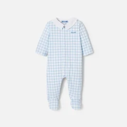 Pyjama bébé garçon en interlock - blanc/bleu
