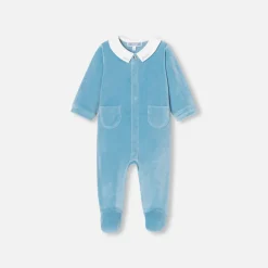 Pyjama bébé garçon en velours - bleu deau