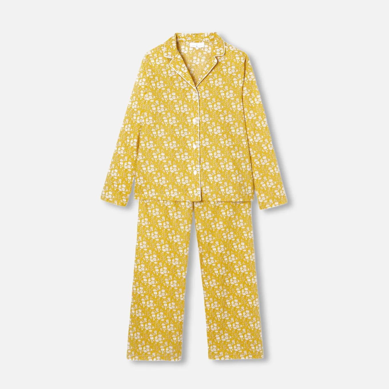 Pyjama femme en tissu Liberty - jaune/blanc