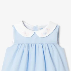 Robe bébé fille en fil à fil - bleu/blanc