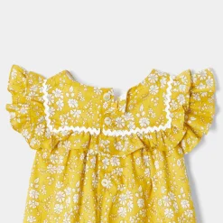 Robe bébé fille en tissu Liberty - jaune/blanc
