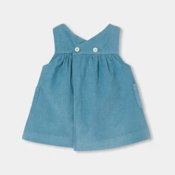 Robe chasuble bébé fille en velours - baltique