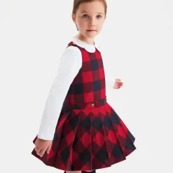 Robe chasuble enfant fille en flanelle - marine/rouge