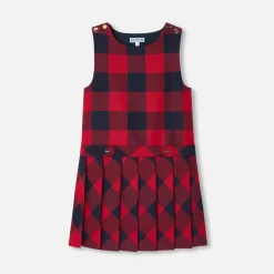Robe chasuble enfant fille en flanelle - marine/rouge
