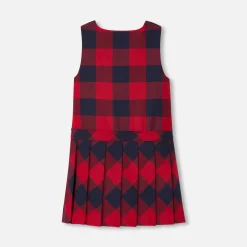 Robe chasuble enfant fille en flanelle - marine/rouge
