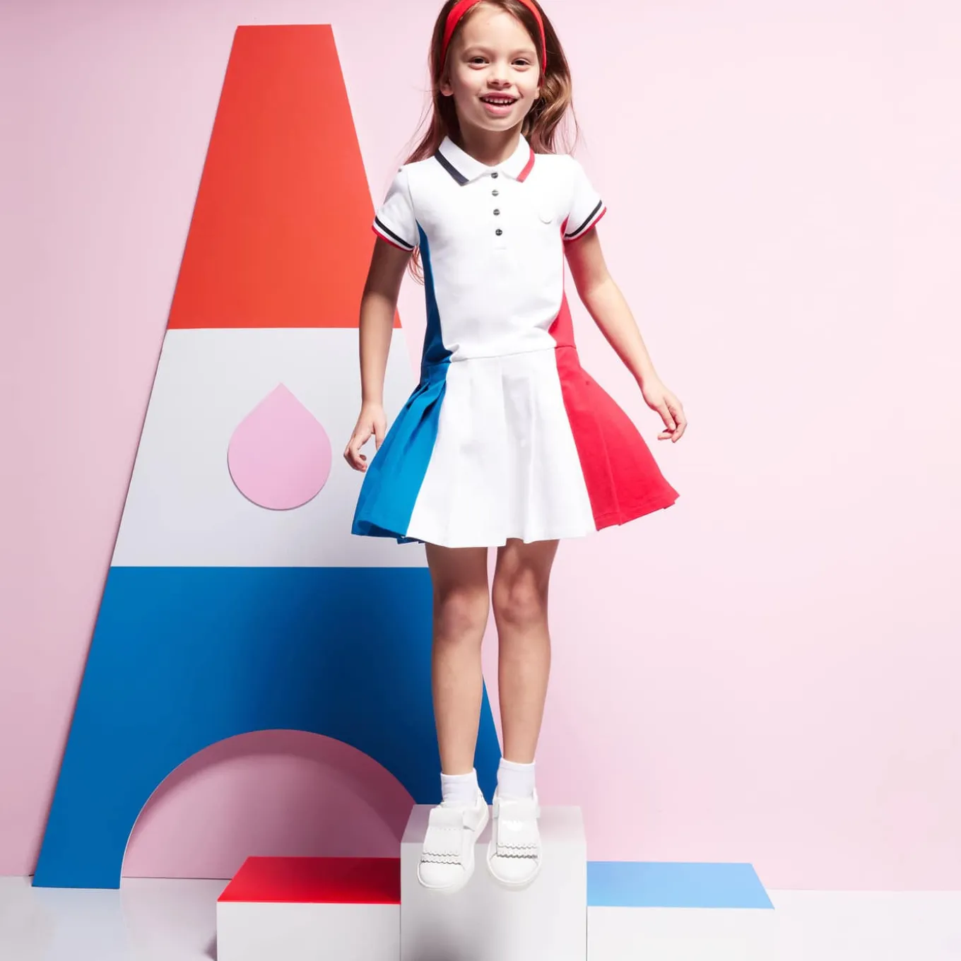 Robe enfant fille color block - blanc/multicolore