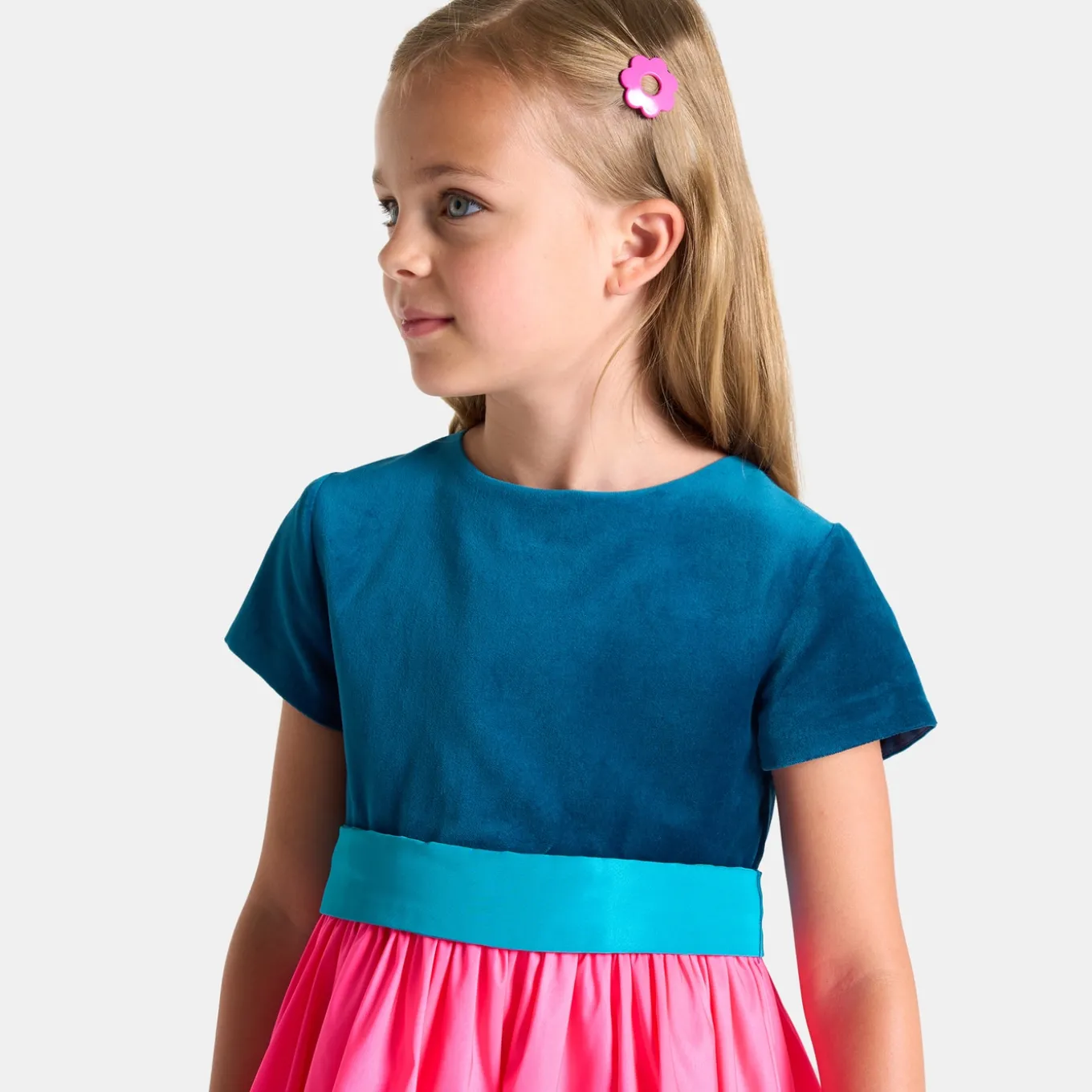 Robe enfant fille color block - rose/bleu