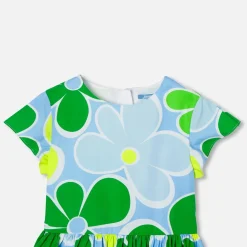 Robe enfant fille en popeline - blanc/multicolore