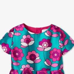 Robe enfant fille en satin - bleu/multicolore