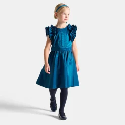 Robe enfant fille en taffetas - bleu turquoise