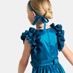 Robe enfant fille en taffetas - bleu turquoise