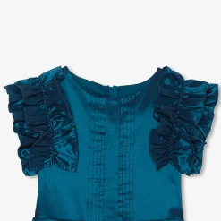 Robe enfant fille en taffetas - bleu turquoise