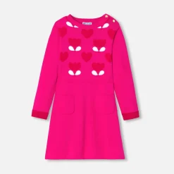 Robe enfant fille en tricot - rose/rouge