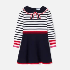 Robe manches longues enfant fille - blanc/marine