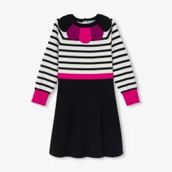 Robe manches longues enfant fille - blanc/marine