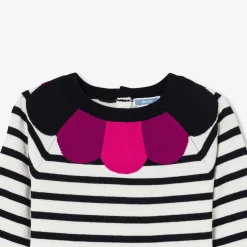 Robe manches longues enfant fille - blanc/marine