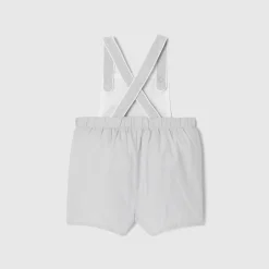 Salopette courte bébé garçon en fil à fil - blanc/gris