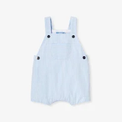 Salopette courte bébé garçon en popeline - bleu/blanc