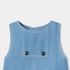 Salopette short bébé garçon en jean - denim fonce