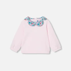 Sweat bébé fille à col Tissu Liberty - rose poudre jacadi
